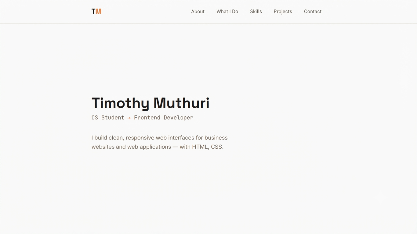 timPortfolio website preview showing the hero section